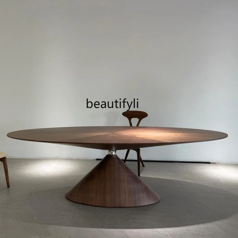 

Dining table oval all solid wood special-shaped villa Italian minimalist tea table