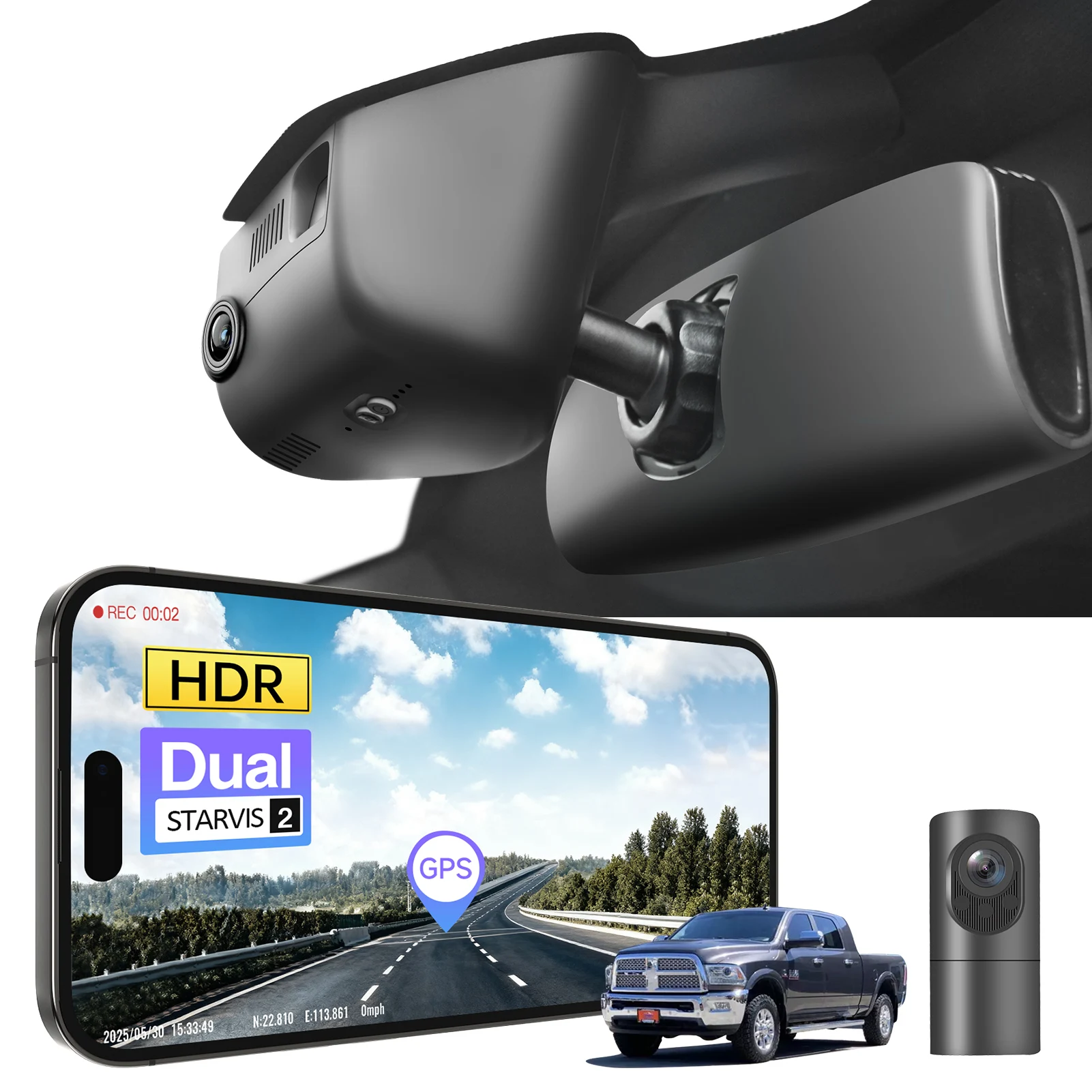 STARVIS 2 WiFi & APP GPS Dash Cam For Dodge 4th Gen RAM 1500 2500 3500 (2013-2018) RAM 1500 Classic Dash Car Camera 2019-2024