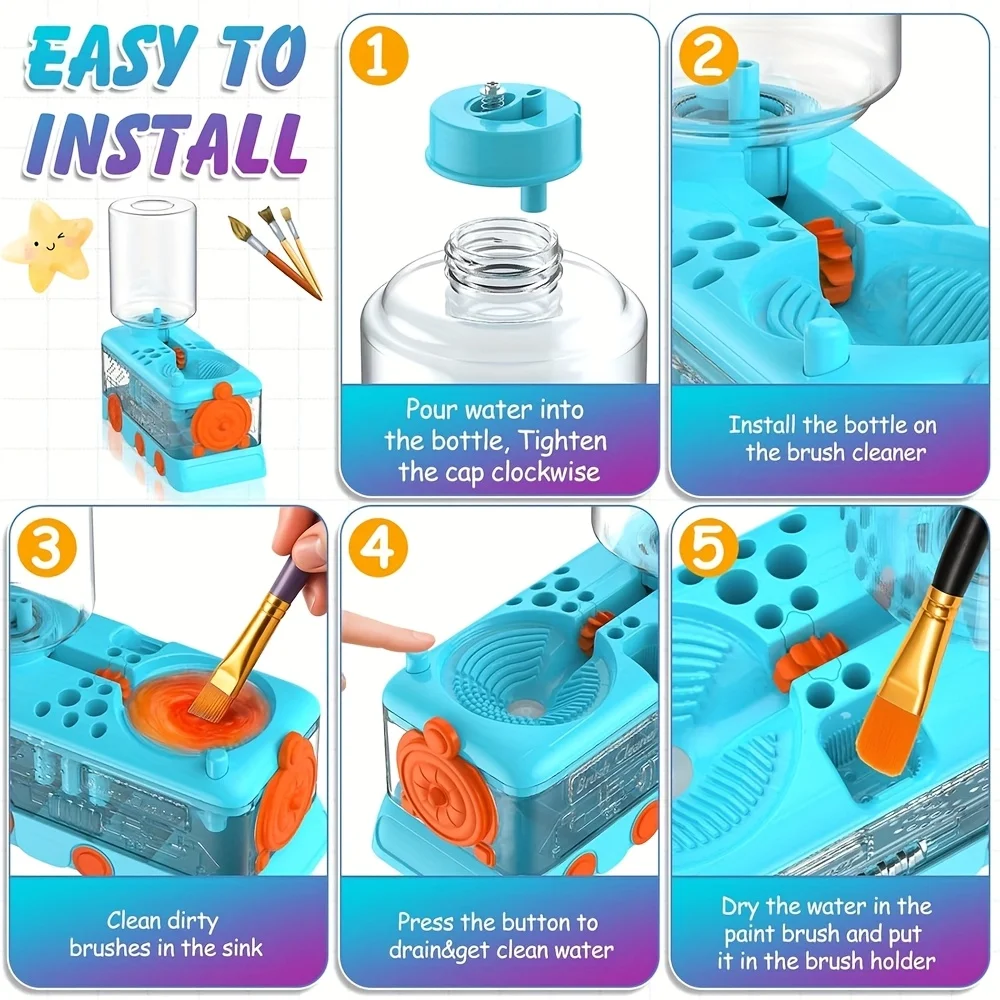 مجموعة لوازم فنية 5 في 1 مع عجلة مائية وحامل فرشاة ولوحة - مجموعة ألوان مائية وأكريليك للبالغين والطلاب