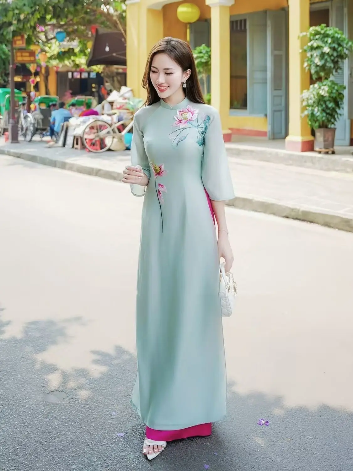 Vietnam Audrey Cheongsam dress Dress Cheongsam Lotus set cheongsam long dress improved Vietnam Audrey Ao Dai qipao dance dress #6