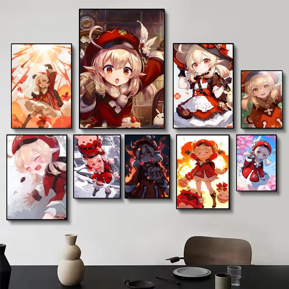 Pyro Adorable G-Genshin Klee Spark Knight Cute Anime Art Poster Painting Wall Art for Living Room Home Gifts Decor Mural
