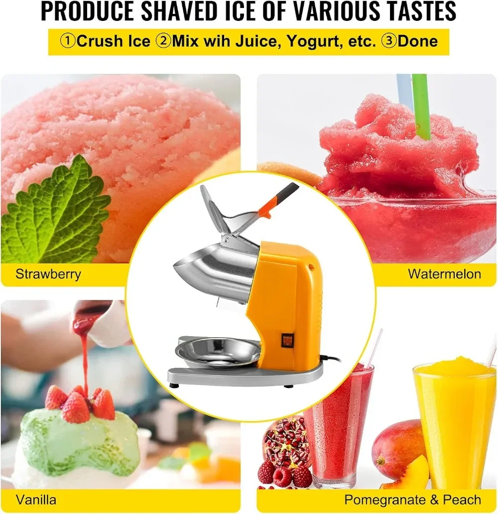 110V Electric Shaved Ice Maker, 300W 1450 RPM Snow Cone Maker, Shaved Ice Maker with Ice Tray and Additional Blade,