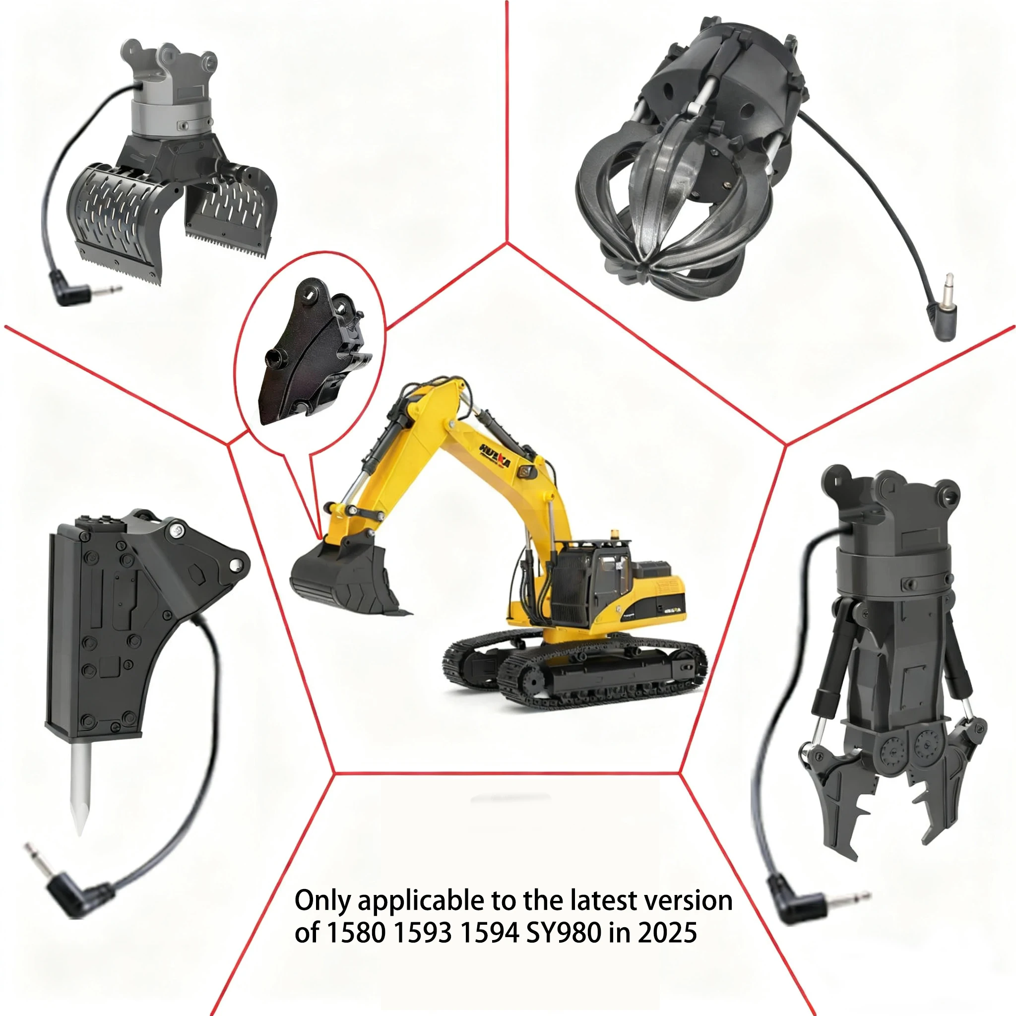 2026 Original Huina 1580 580 1593 593 1594 Rc Excavator Accessories Extra Parts Alloy Drill Grip Wood Plastic Gripper Controller