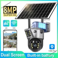 EU Solar Camera 4G Sim Outdoor Dual Lens WiFi 8MP 4K IP Camara Solar Panel CCTV Security Built in Battery PIR Cam V380