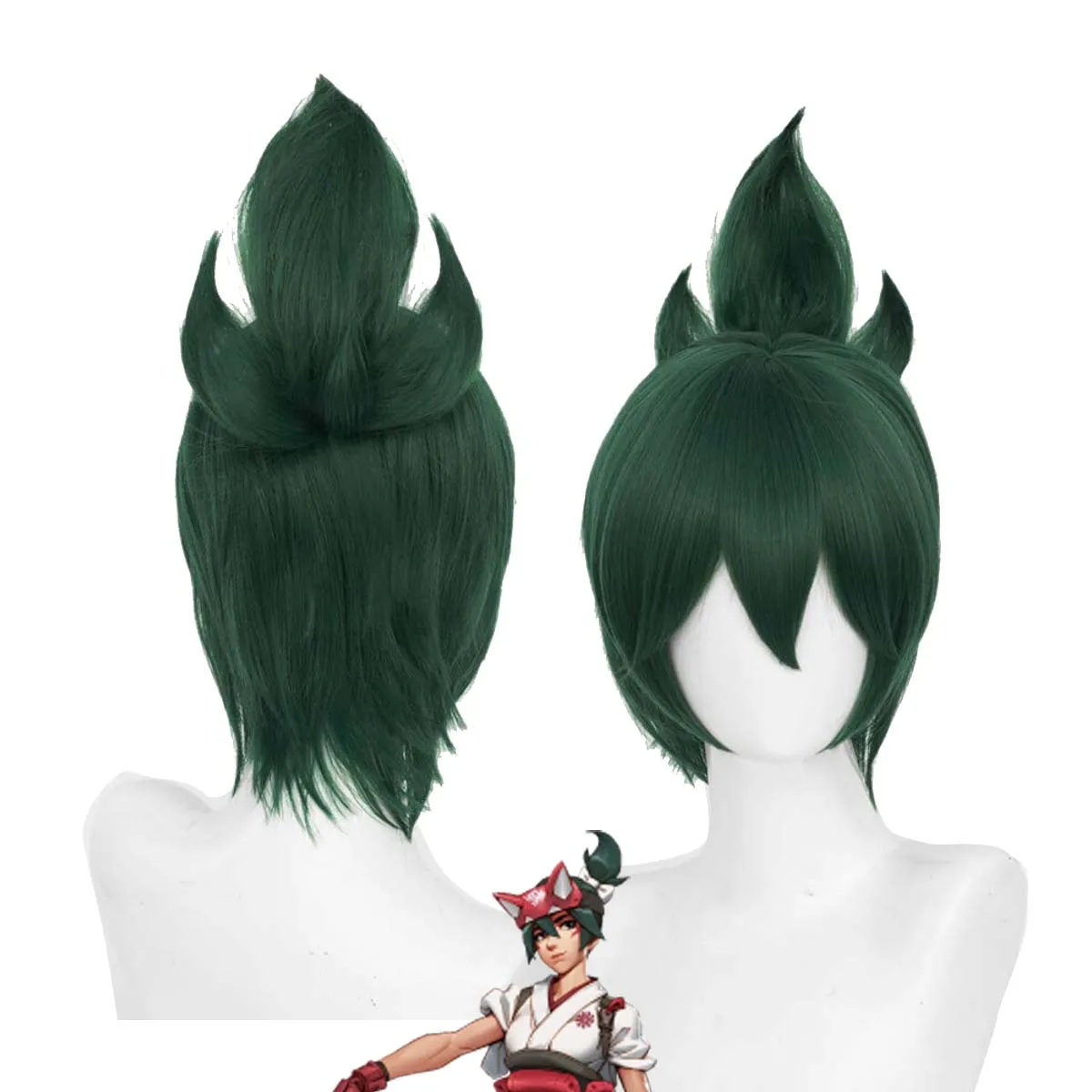 

Halloween Party Game Overwatch2 Kiriko Cosplay Dark Green Synthetic Hairpiece Wig