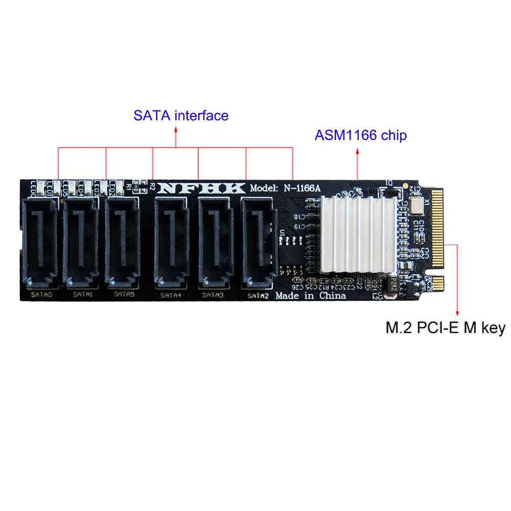 M.2 NVME PCI-E PCIE X4 X8 X16 a 6 puertos 3,0 SATA tarjeta adaptadora Riser III ASM1166 6 GB/S chasis servidor PC expansión de ordenador