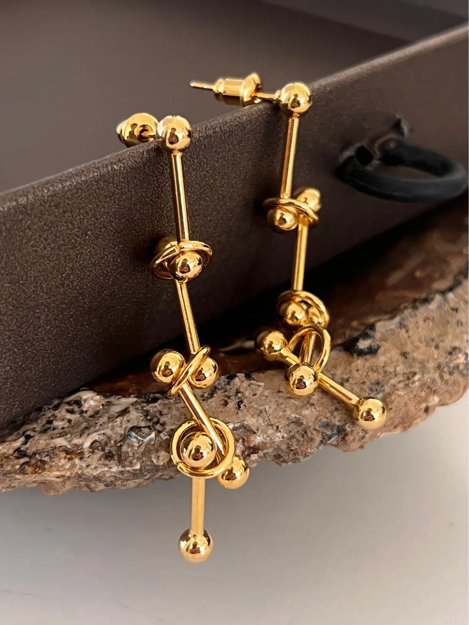 Brass With 18K Mix Beads Tassel Earrings Women Jewelry Punk Party T Show Gown Runway Trendy  Korean Japan Israel  Style INS