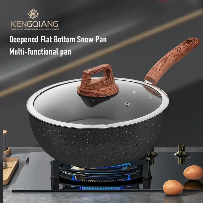 Medical Stone Nonstick Chinese Wok Pan Lightweight Flat-bottomed General Cast Iron Maifan Stone Coating Wok