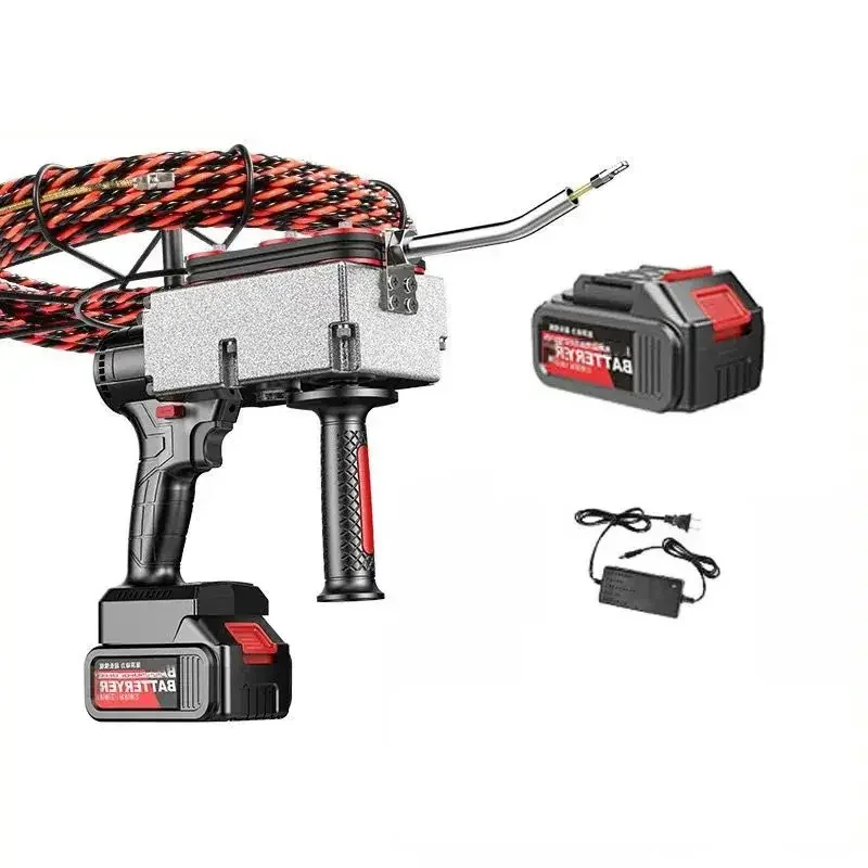 Portable Battery Powered Tube Threading Machine, Brushless Electric Wire Puller with 30 Meter Cable