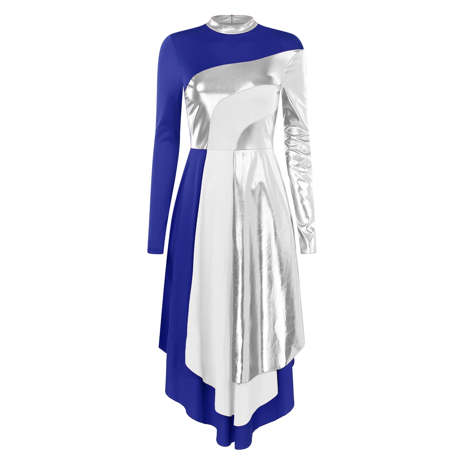 Women Church Choir Worship Dress Liturgical Praise Lyrical Dance Performance Clothes Long Sleeve Contrast Color Patchwork Gown