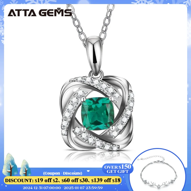 ATTAGEMS 100% 925 Sterling Silver Emerald Stone Moissanite Diamonds Pendant Necklace Fine Jewelry Gifts Wholesale Drop Shipping