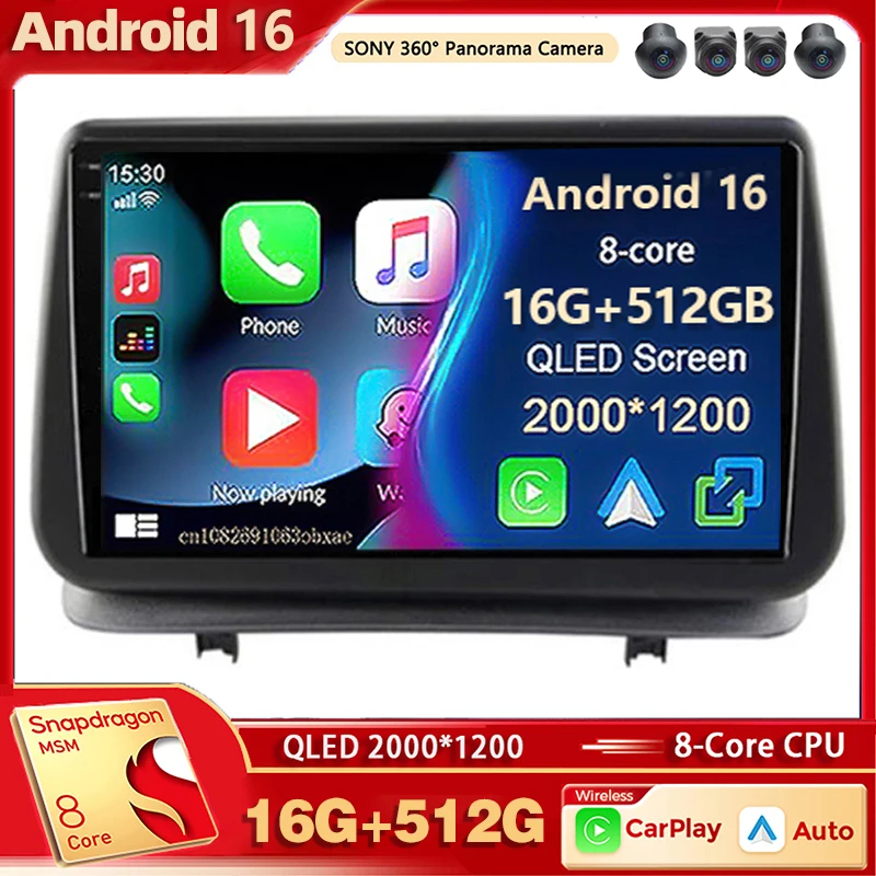 Android 16 Car Radio Multimedia Player For Renault Clio 3 CLIO 3 2005-2014 Auto Carplay Car Stereo DSP wifi+4G AI voice 2 Din BT
