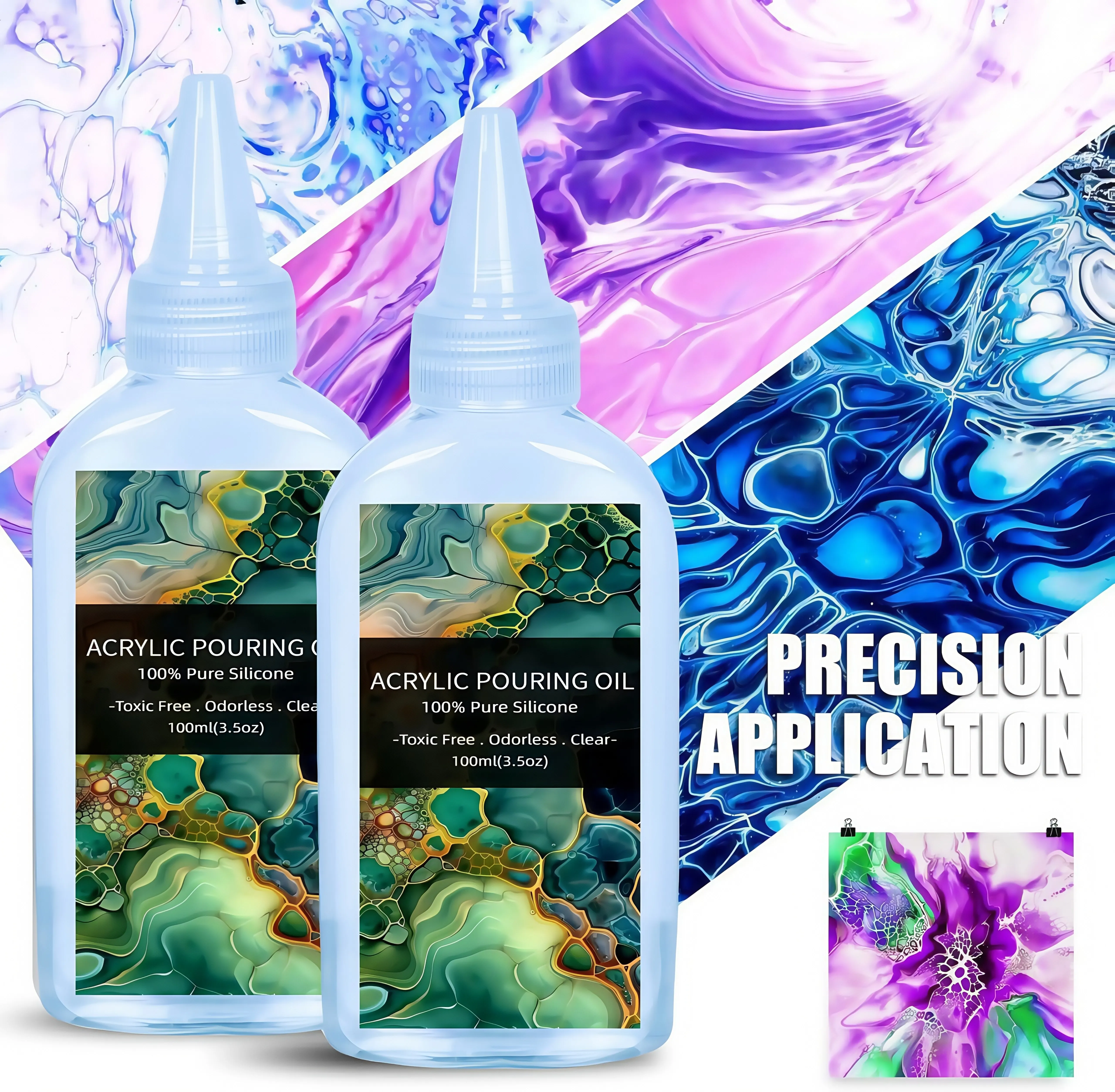Silicone Pouring Oil - 100% Silicone Oil Pouring Medium for Acrylic Paint, Clear, Odorless Cell Creation Medium