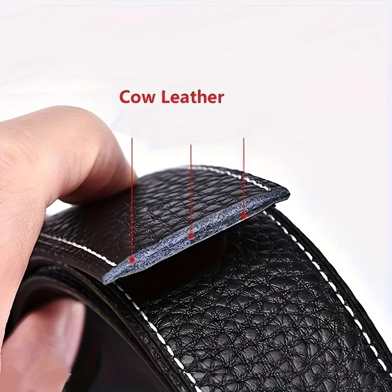 Echtledergürtel, schlichter Stil, Breite 1,5 Zoll, keine Schnalle, durchschnittliche Größe, Unisex – Detail 5