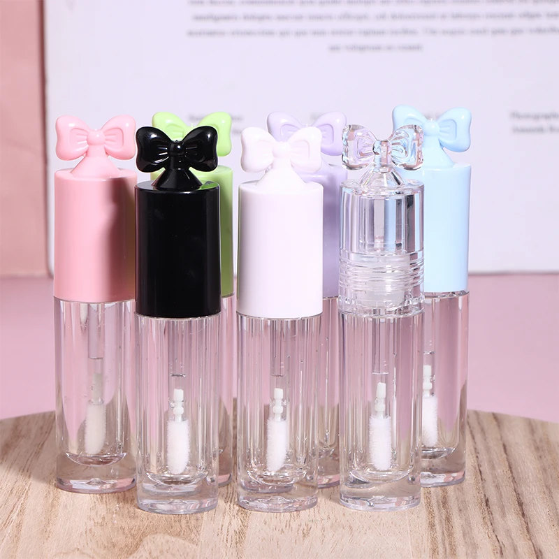 Cute Creative Bow Shape Lip Gloss Tubes Clear Empty DIY Cylindrical Lip Balm Tubes 2.5ml With Wand Refillable Lipstick Bottle