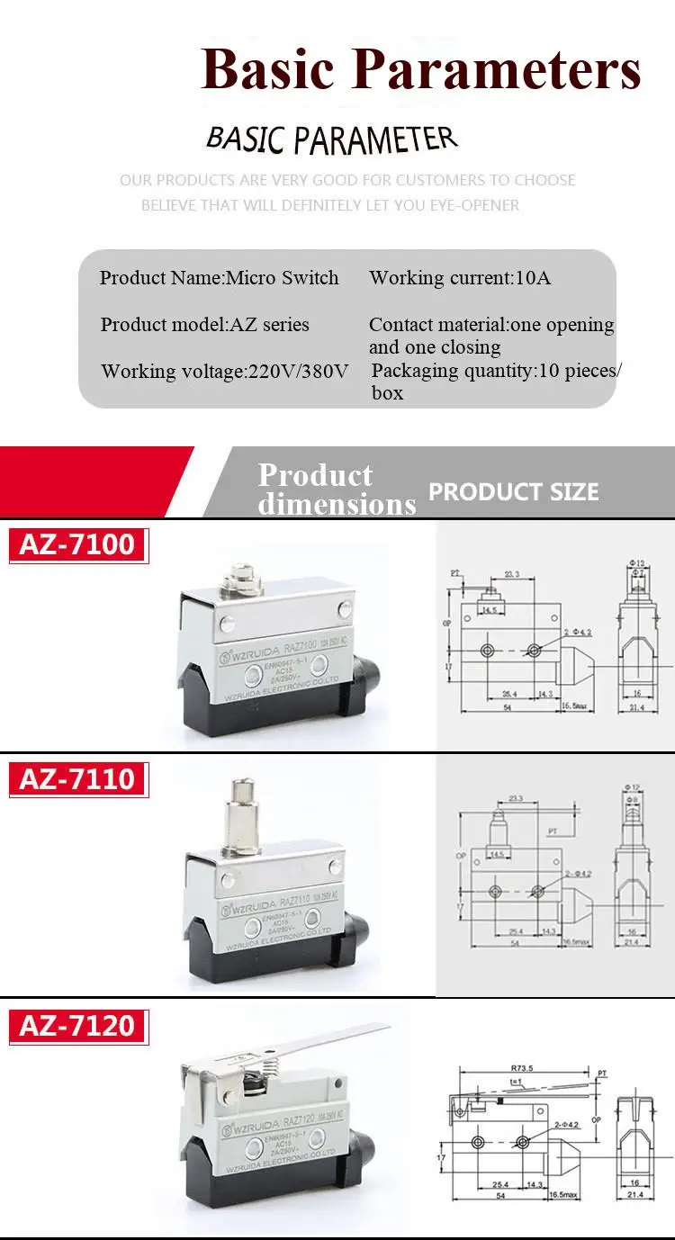 Silberkontakt 10A Endschalter Mikroschalter CZ TZ AZ-7311 7312 7310 7121 7141 7100 – Detail 2