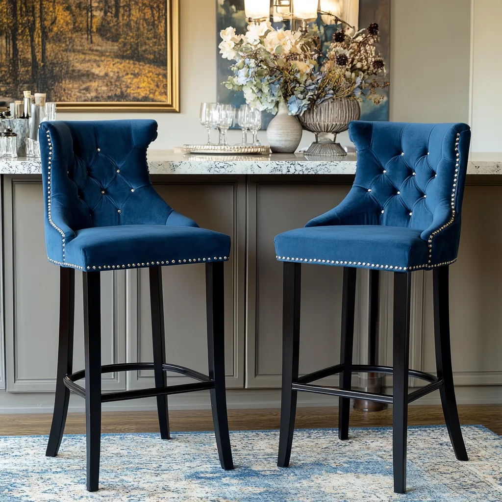 Front button wooden legs, high chair with footstool