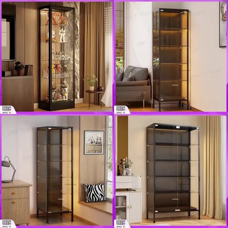 Nordic Glass Living Room Display Cabinet Transparent Storage Rack for Home Decor Figurine Showcase with Lock Modern