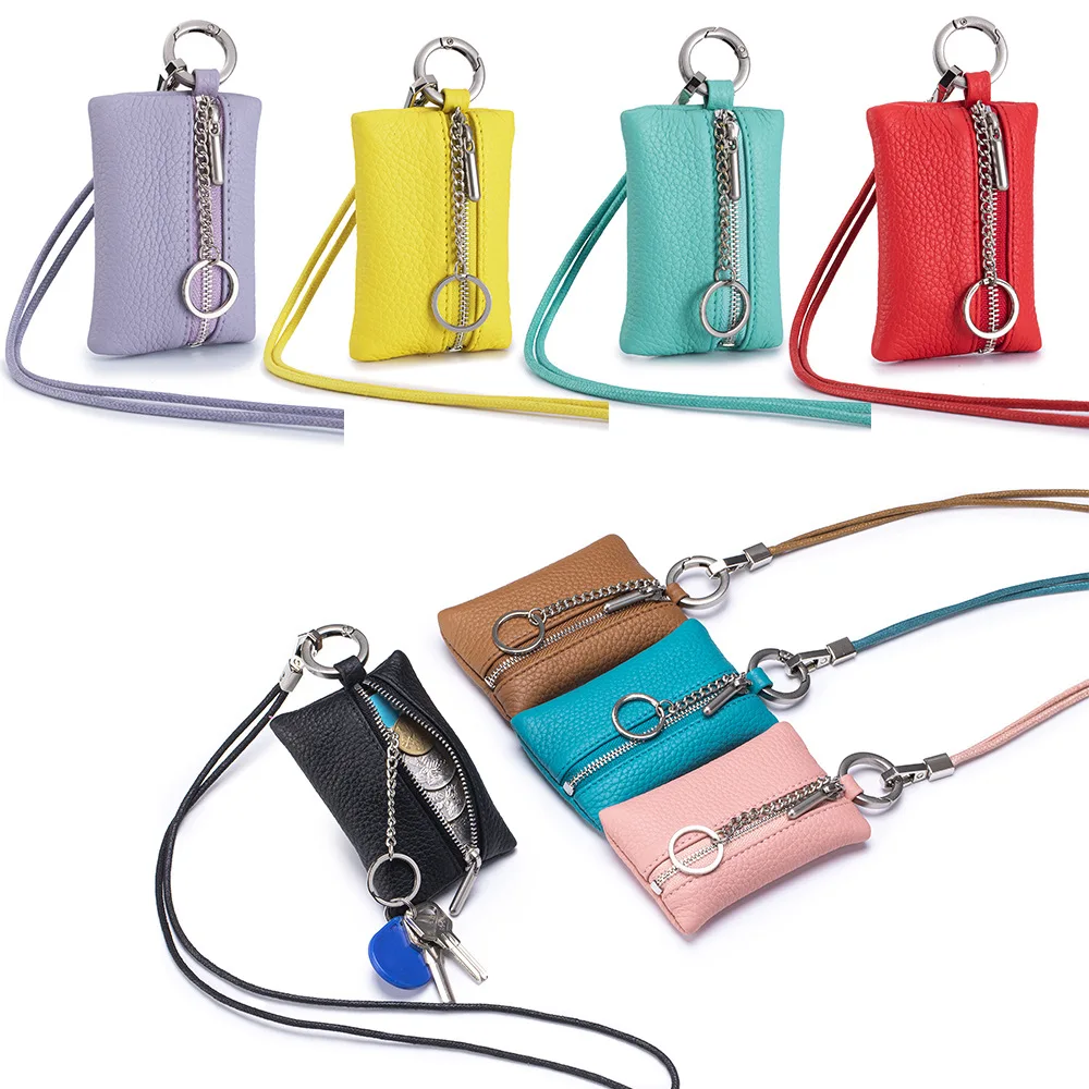 Multi‑Purpose Mini Leather Lanyard Coin Pouch Women's Lightweight Neck Strap Wallet Key Holder for Earbuds Keys and Change