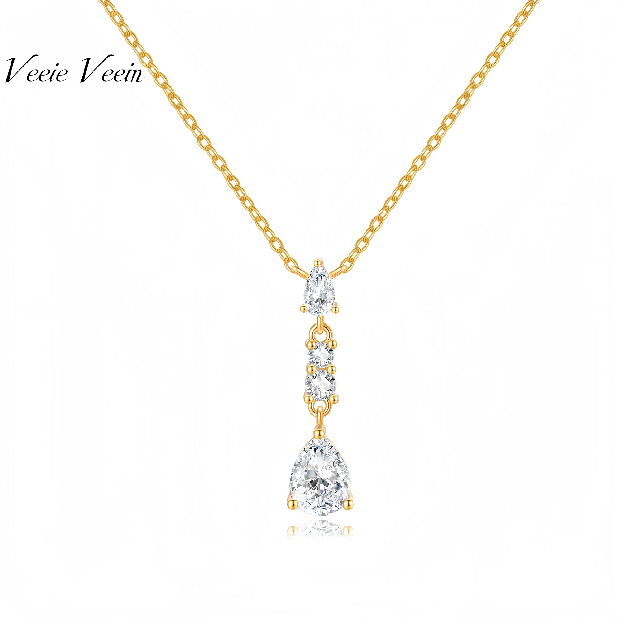 

Veeie Veein Luxury Brand Necklace S925 Sterling Silver Pendant Set With Teardrop-Shaped Women Moissanite Necklace Jewelry