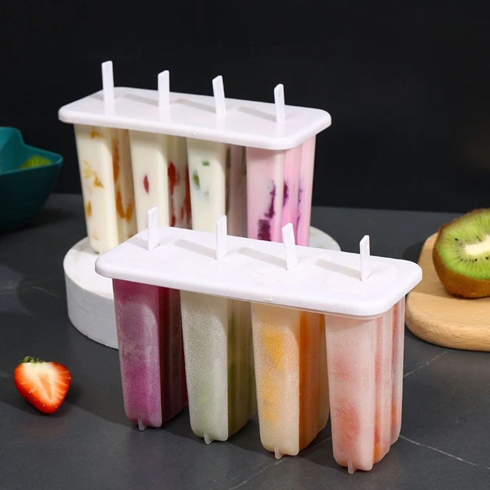 Ice Cream Molds 4 Popsicle Molds Set Popsicle Ice Tray Ice Cream Reusable with Stick Cover ice mold Kitchen Accessories