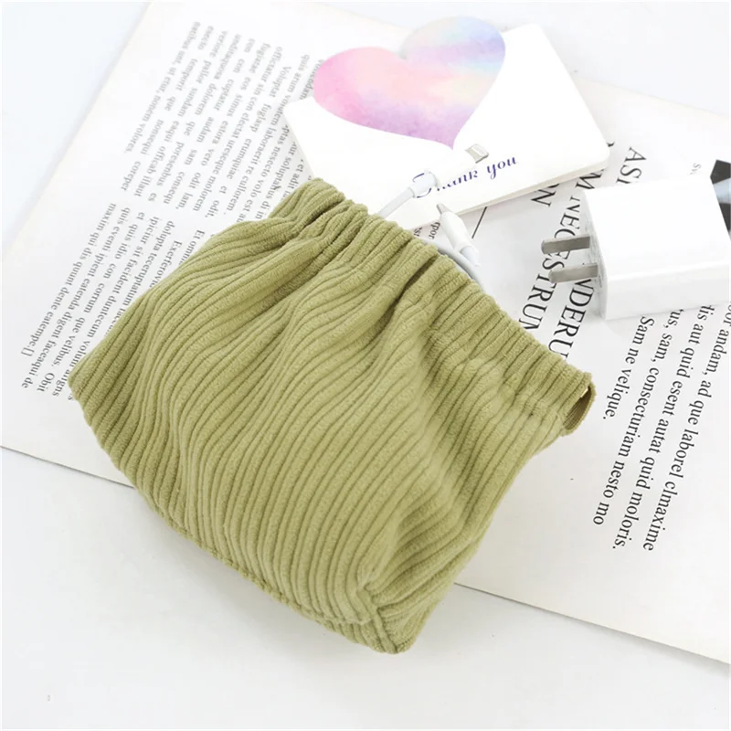 Pocket Cosmetic Bag Corduroy Elastic Self-Closing Pouches Waterproof Coin Purse for Makeup Lipstick Earphones Jewelry Organizer