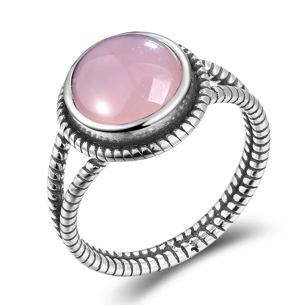 Anillo de plata de ley S925 para mujer, óvalo, redondo, rosa, Cuarzo Natural, regalo, joyería Retro en forma de sol