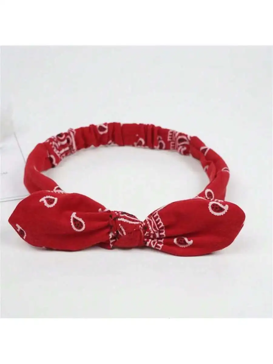 

Red Paisley Print Elastic Headband With Bow Knot For Women