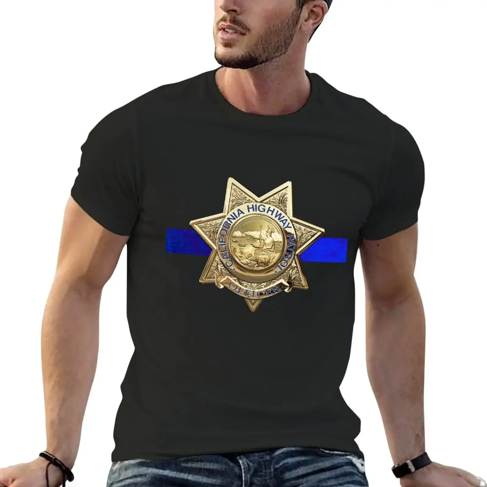 

California Highway Patrol - CHP Officer Badge - The Thin Blue Line Edition over Black Velvet T-Shirt