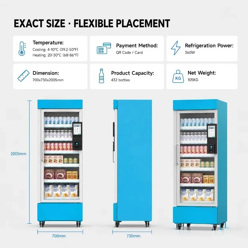 570L AI Smart Cooler Open Door Vending Machine with Touch Screen Card Payment for Drinks Snacks Fresh Food and Unmanned Retail