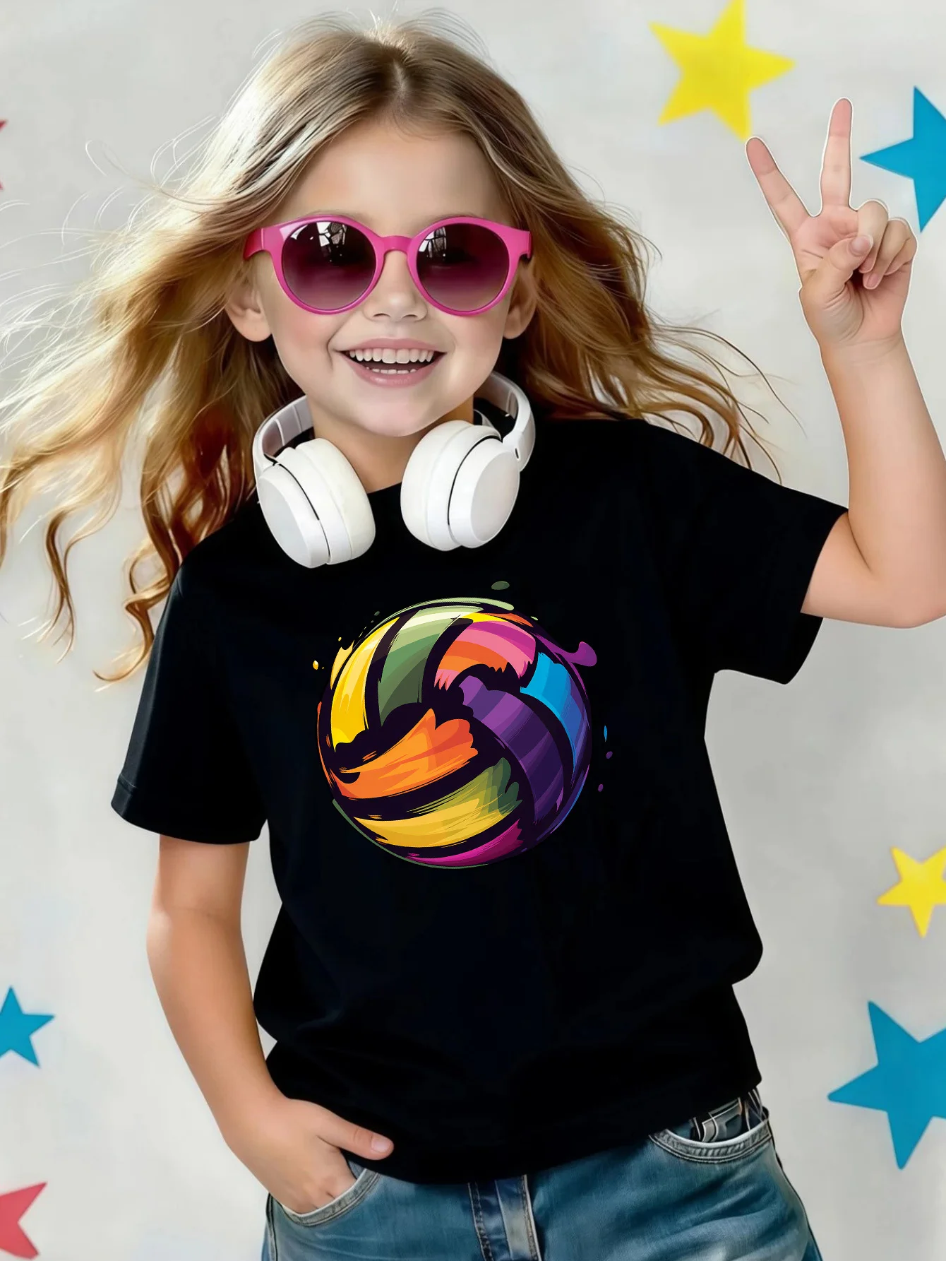 Colorful Graffiti Volleyball Art Pattern Print Kids Tee Boys Girls Cotton Summer Soft Casual Unisex Kids Short Sleeve Shirts