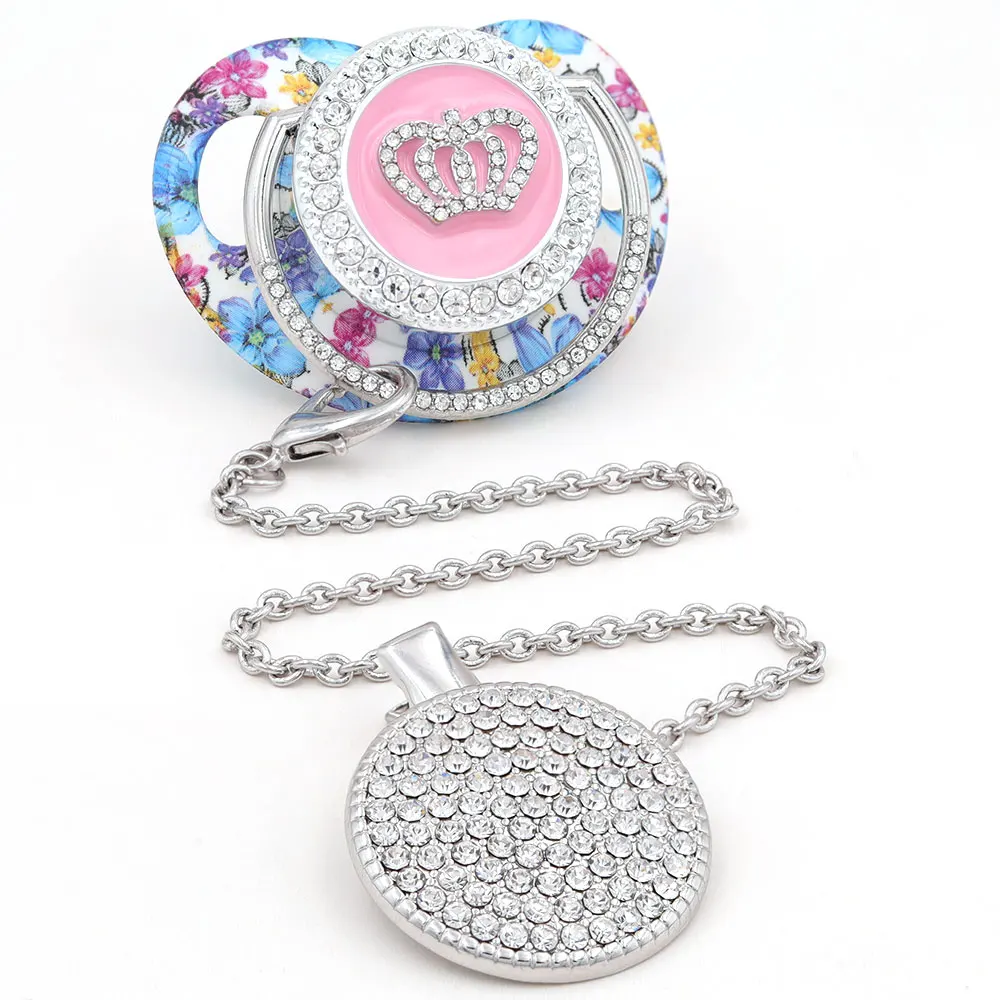 هوة كليب الفضة Corwn مصاصة الخرز شخصية بلينغ مصاصة الرضع الحلمة حامل chupetes دي لوجو #1