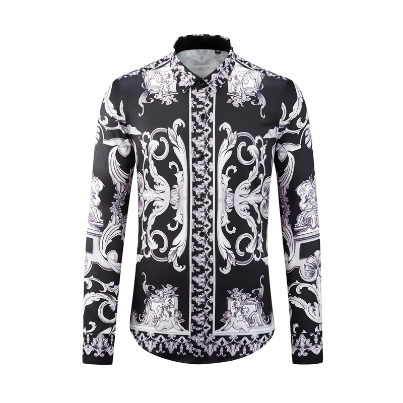 Retro Palace Style Shirts for Men Long Sleeve Slim Casual Shirt Business Social Formal Dress Shirts Party Tuxedo Streetwear 2023