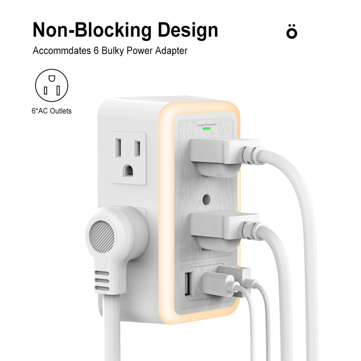US Plug Power Strip Multitap 6 AC Outlets 2 USB 1 Type C Port Charge Electrical Socket Network Filter Fast Charging Home Office - view 2