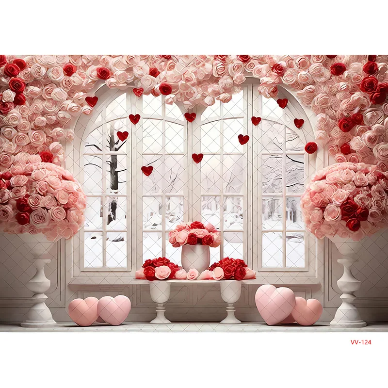 SHUOZHIKE Valentine's Day Photography Backdrops Props Lover Rose Flower Wall Wedding Ornament Heart Party Background AL-05