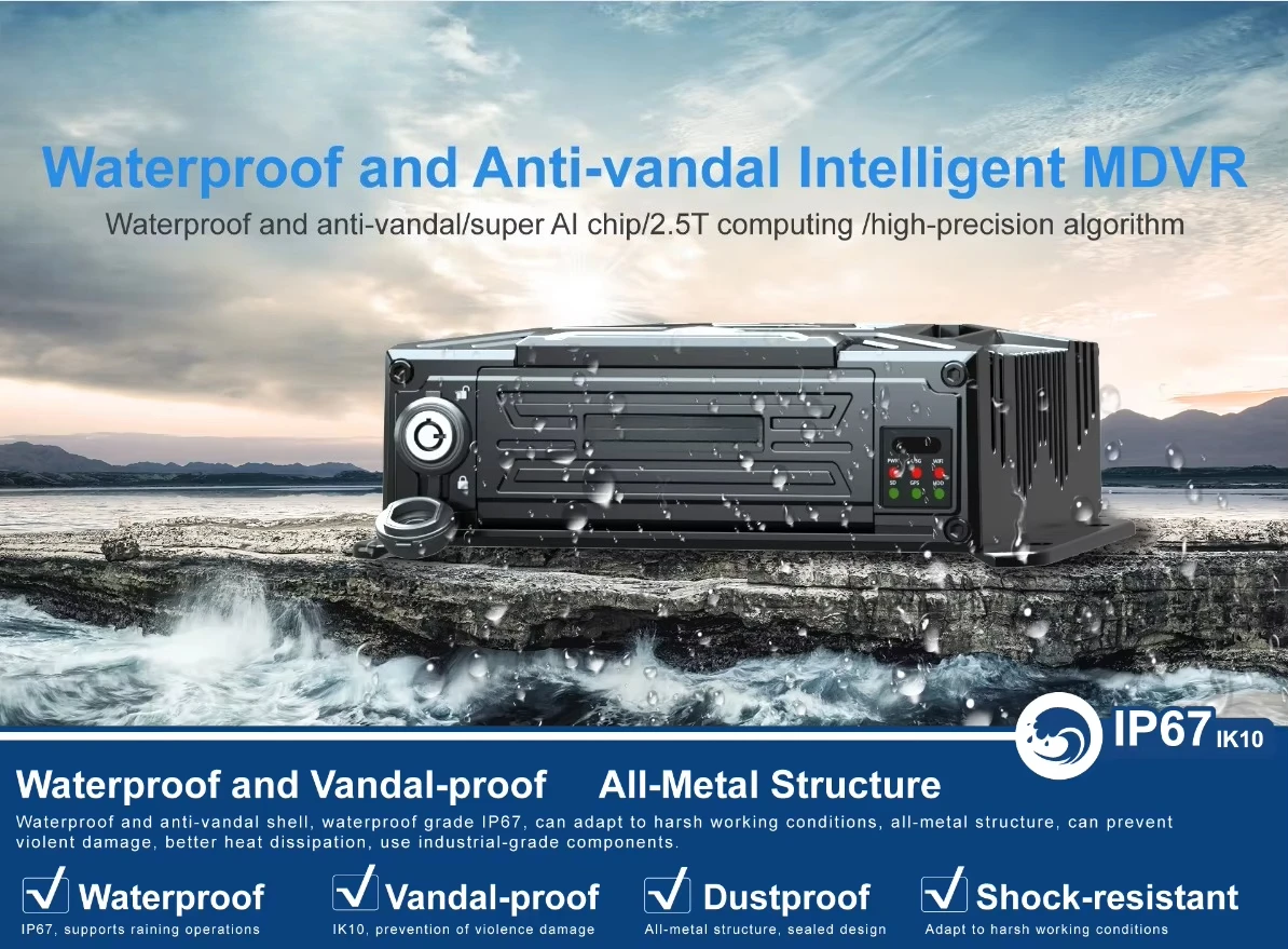 Waterproof Mobile DVR  AI 8CH Industrial Vehicle System 4G WIFI 4BSD DSM Speed Sensor IP67 SD CARD SDD  MDVR