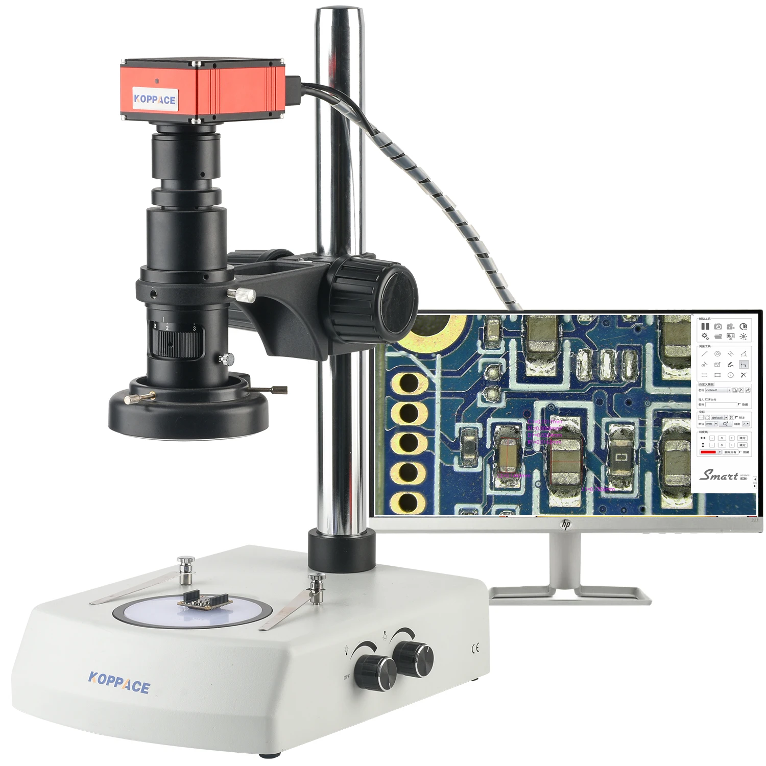 KOPPACE 19X-136X Measure Electron Microscope 2K HD Camera Continuous Zoom Lens up and Down LED Light Source