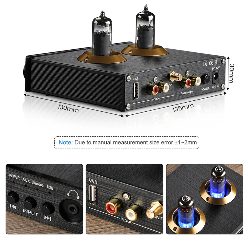 .A9 6K4 Vacuum Bile Tube Preamplifier AMP AUX Bluetooth 5.0 USB RCA HIFI Stereo Mini Headphone Preamp 16-300ohm