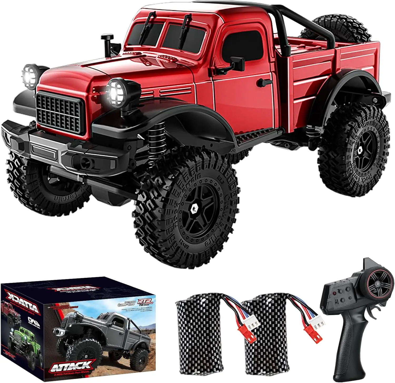 1:18 All Terrain Remote Control Car, 4WD RC Rock Crawler with LED Lights, 12KPH Off-Road Pickup Truck Gift for Adults