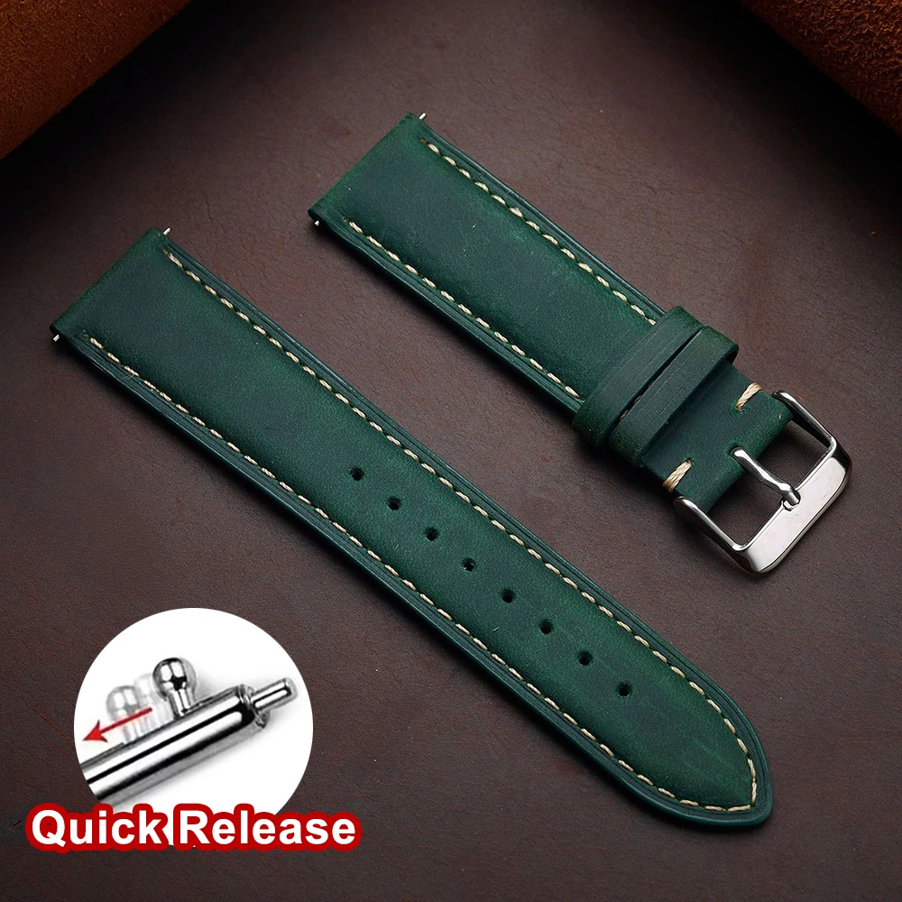 Vintage Dark Brown Cowhide Watch Strap, Quick Release