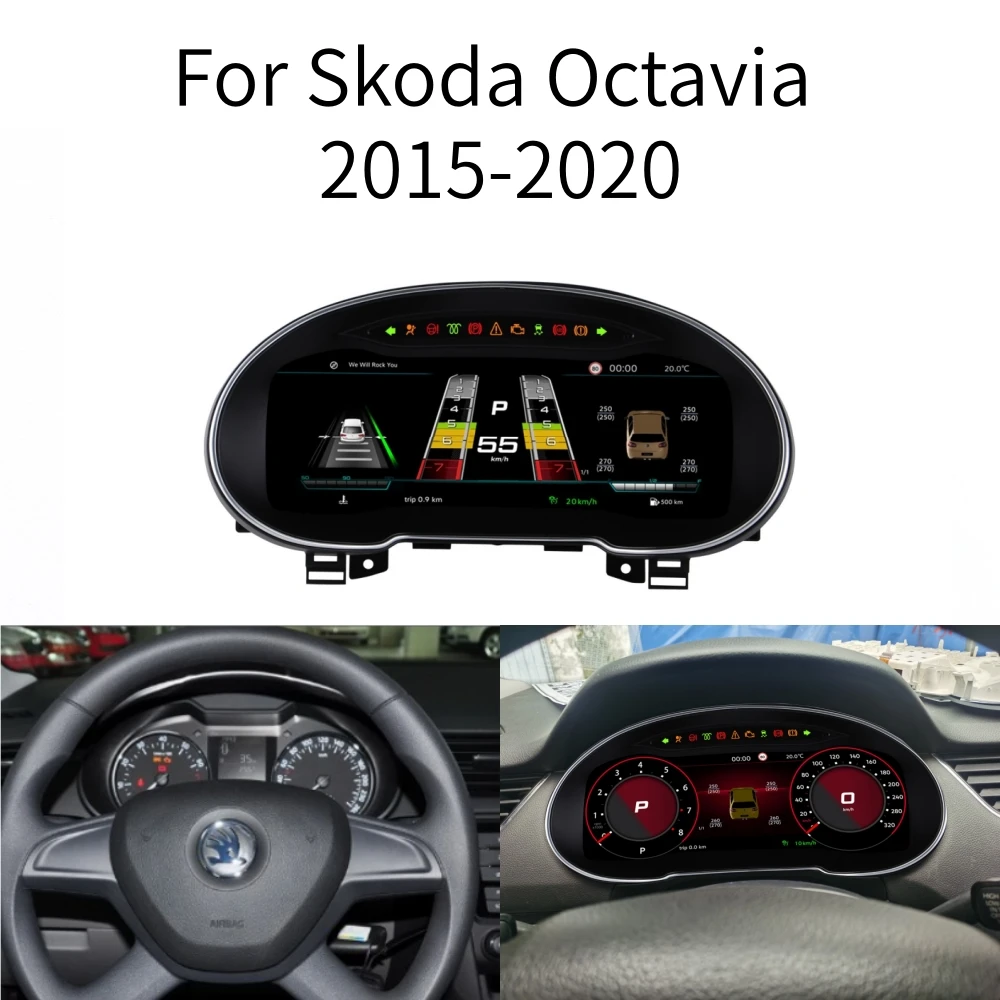 

LCD Android Screen For Skoda Octavia 2015-2020 Speedometer Car Digital Cluster Virtual Cockpit Dashboard Instrument Panel