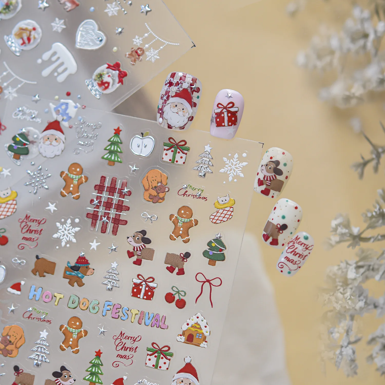Christmas Crystal Ball Santa Claus Gingerbread Gift High Quality Fashionable Nail Stickers Manicure Decals T-6110