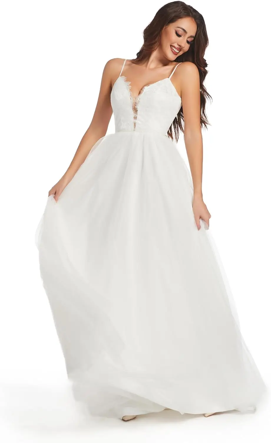 Spaghetti Strap Simple Wedding Dresses for Bride Unique Lace Beautiful Layers Tulle A Line Dreamy Beach Wedding Gowns Party