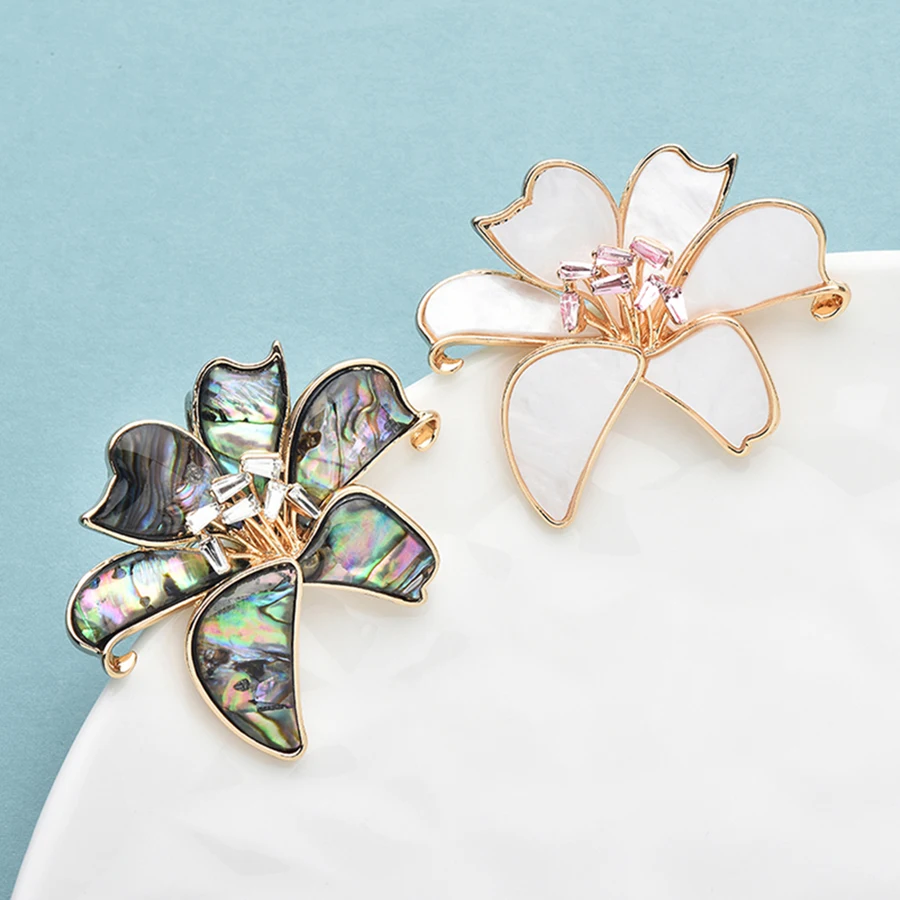 Shell Flower Brooches For Women Unisex 2-color Beautiful Plants Party Office Brooch Pins Gifts