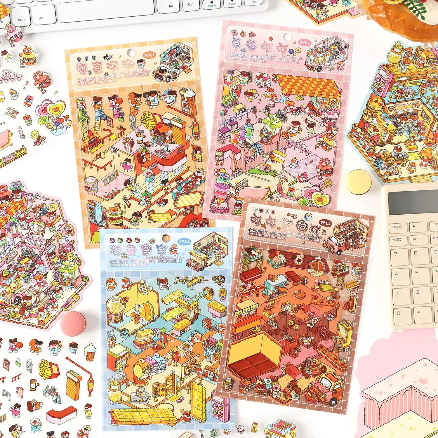 Kawaii Candy sales 3D Strawberry Cocoa Landscape Sticker  DIY  Pocket Cabin  Scene festival and holiday Children's Toys gifts ﻿