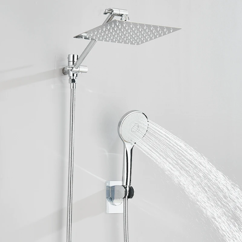 Concealed Shower Set Two-In-One Shower Set, Long Hose, 8/10-inch High-Pressure Rainfall Shower Head Rainfall Bath Shower