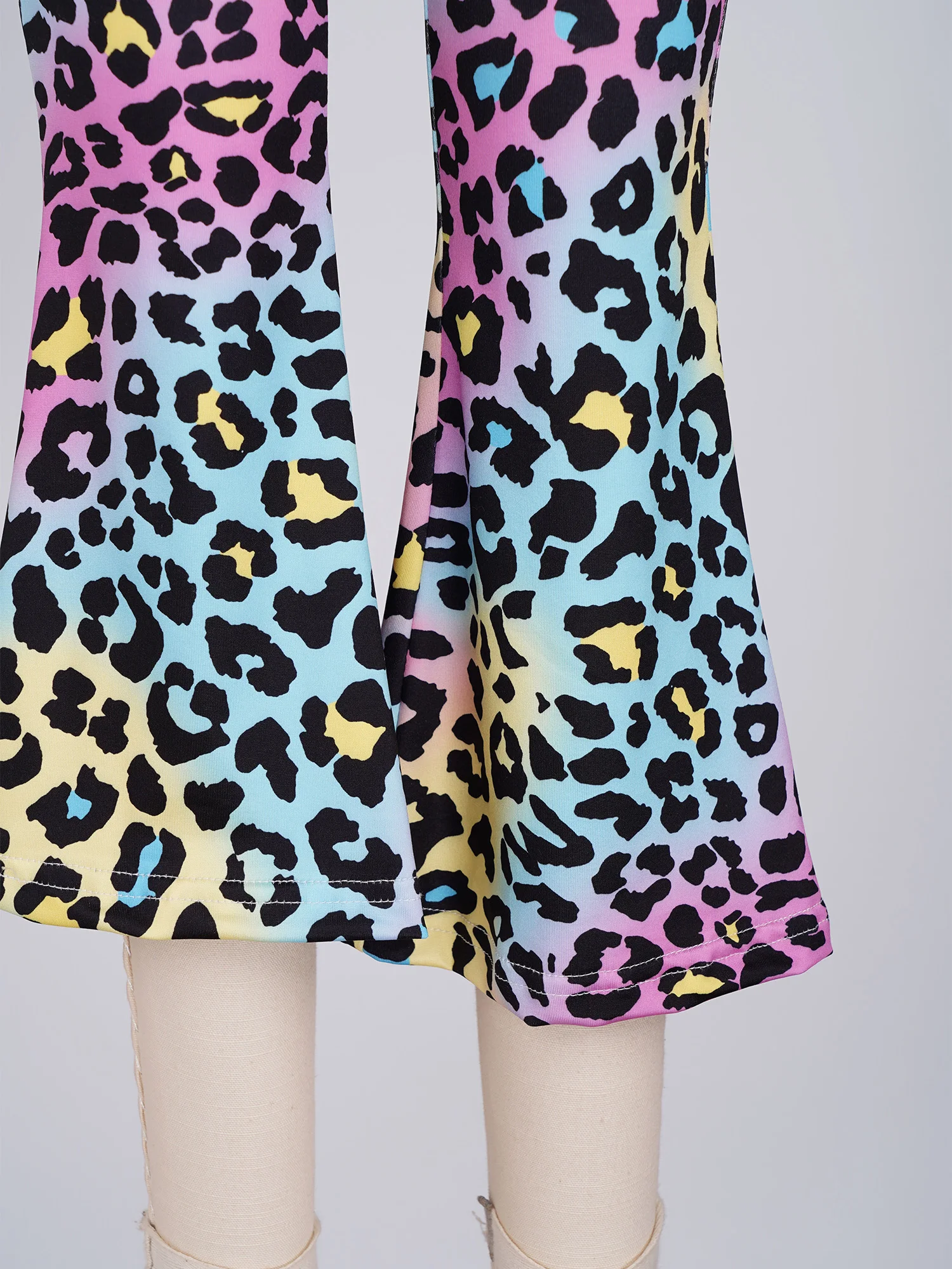 Kids Girls Leopard Print Flared Pants Bell-bottom Leggings Child High Waist Yoga Trousers for Sports Exercise Casual Daily Life