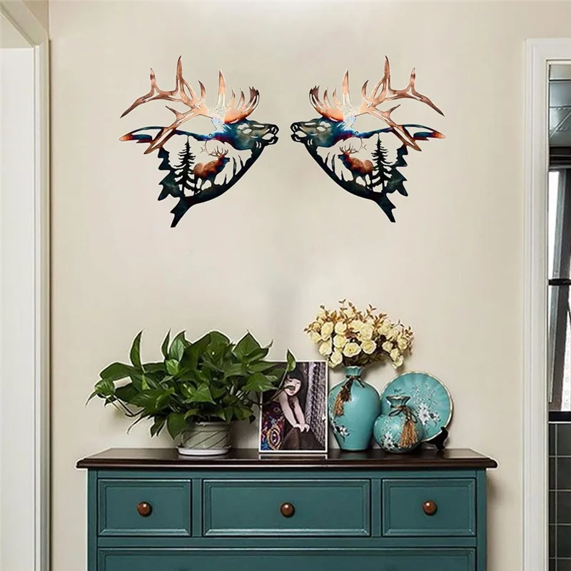Collezione per la casa di vendita superiore Decorazione da parete in metallo, scultura da parete in metallo con cervo alce Silhouette artigianale con finitura rustica per decorazioni per cabine Dur