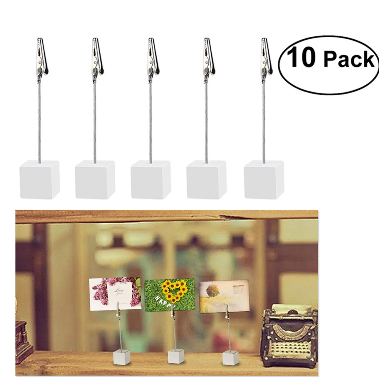 10Pcs Cube Base Note Clip Set Resin Body Stainless Steel Clip Translucent Desktop Memo Holder for Office Home Minimal Space Use
