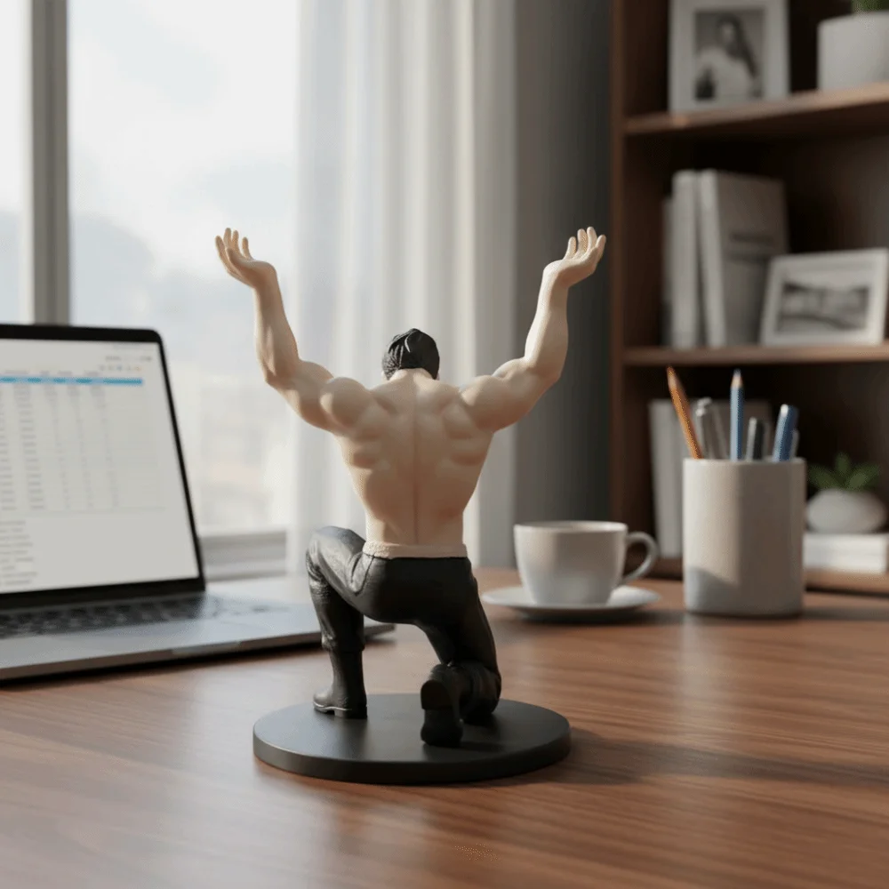 Cool 3D-Printed Muscular Man Pen Holder Plastic with Base Desktop Muscle Man Ornament Pen Stand Muscular Man Figurine Study